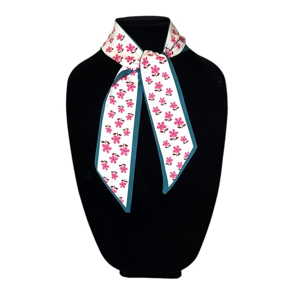 Pink Woman Scarf Thin Ribbon Floral Wrap 37” X 2.5”